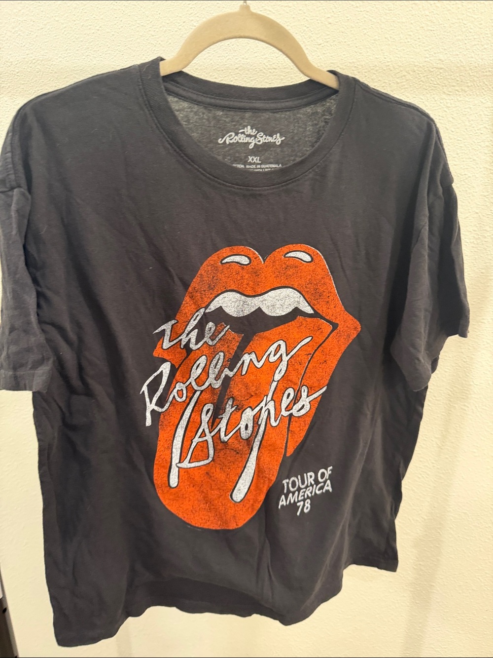 The Rolling Stones Black Tee with Orange Tongue Graphic